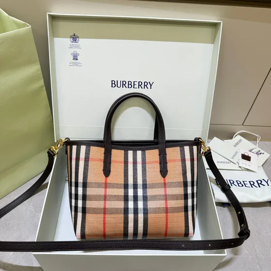 Burberry Small Check Cotton Bolso tote Beige/Marrón Bolso tote