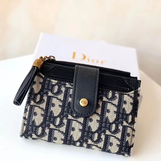 Dior Dior Oblique Compact Zipped Wallet Blue Beige Wallet