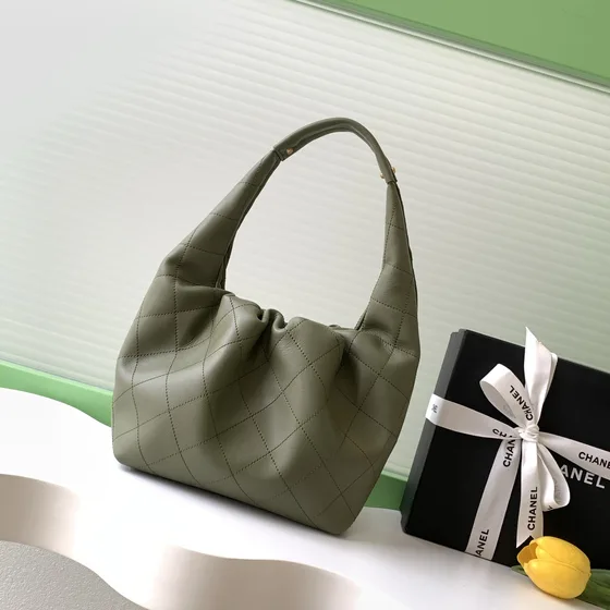 Chanel Quilted Cc Hobo Bag Army Hijau Hobo