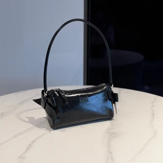 Miu Miu Naplak Leather Shoulder Bag With Bows Black Shoulder Bag