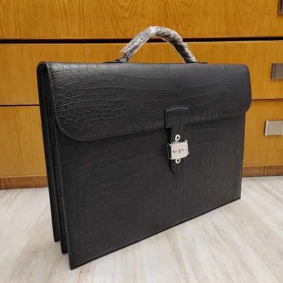Hermes Aktmappe Sort crocodile-embossed læder 37 27 8CM business