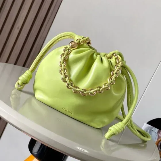 Loewe Flamenco Purse Bucket Bag Lime Green Crossbody