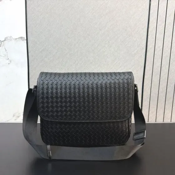 Bottega Veneta Intrecciato Flap Messenger Bag Black Crossbody