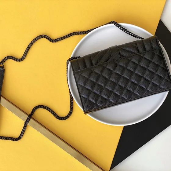 YSL Cassandre Envelope Chain Tegnebog Sort Woc