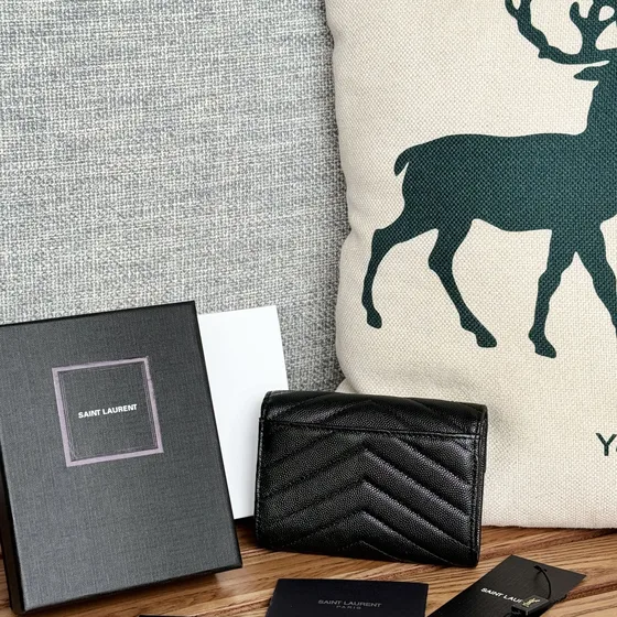 YSL Cassandre Matelass Envelope Wallet Black Wallet