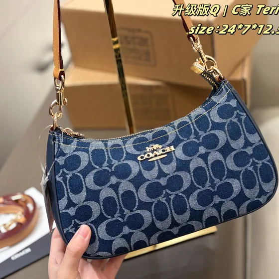 Coach Teri Shoulder Bag Denim Blue Brown 24 7 12 5cm Shoulder Bag