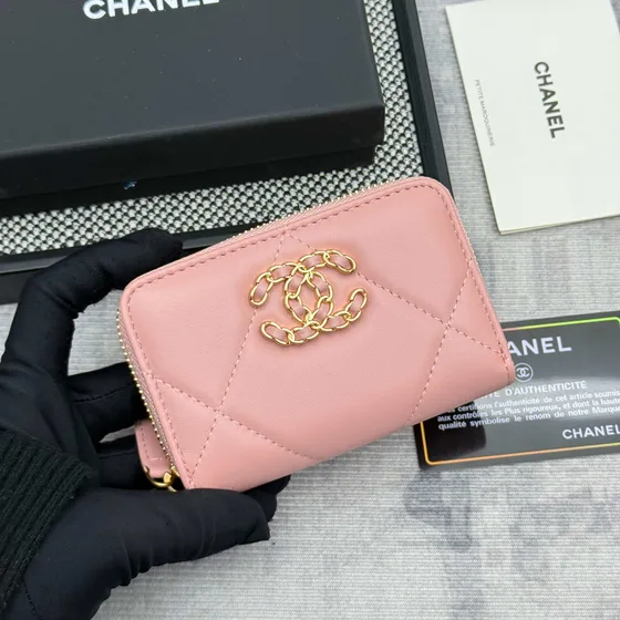 Chanel 19 Zip Coin Purse Pink Card Holder