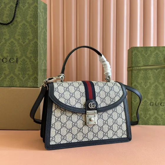 Gucci Ophidia Small Manico Bag Beige/Blu navy Blu Manico