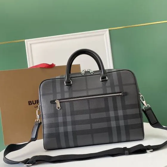 Bally Briefcase Black Grey Plaid 37 x 9 x 27cm business