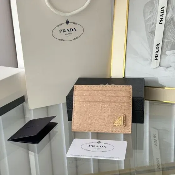 Prada Saffiano Leather Card Holder Beige Card Holder