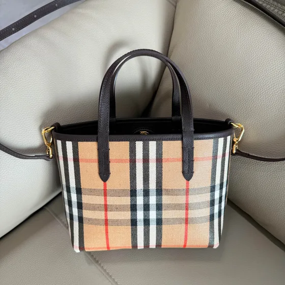 Burberry Check Mini Tote Bag Beige Coklat Check Tote Bag