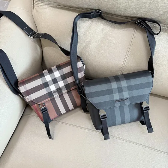 Burberry Alfred Messenger Bag Beige Check Charcoal Check Crossbody