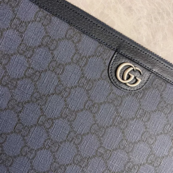 Gucci Gg Marmont Pouch With Wrist Strap Black Blue Gg Canvas Pouch