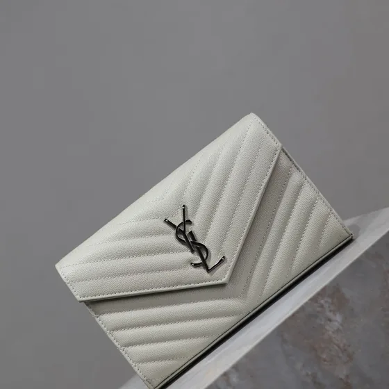 YSL Cassandre Matelass Flap Wallet White Wallet