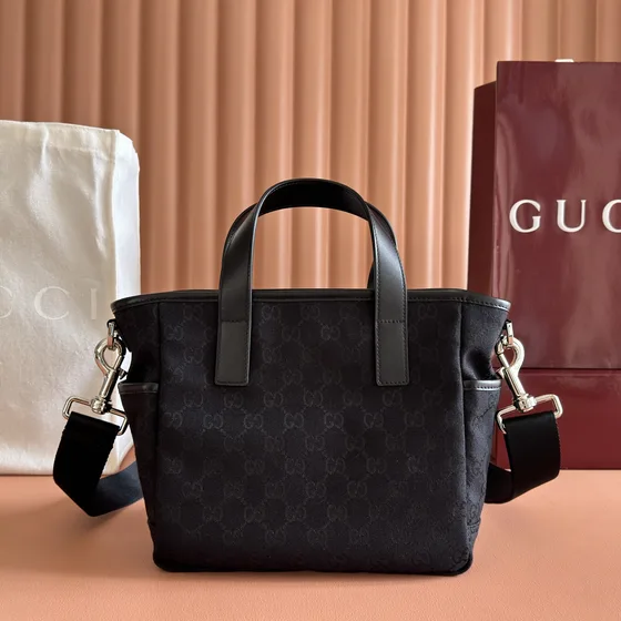 Gucci Gg Canvas Messenger Tote Black Top Handle