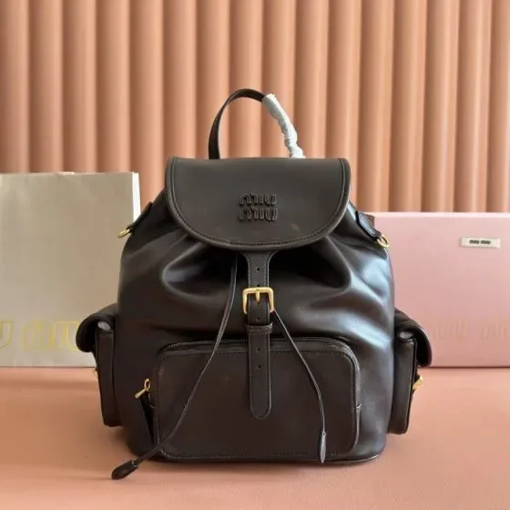 Miu Miu Leather Pocket Backpack Dark Brown Backpack