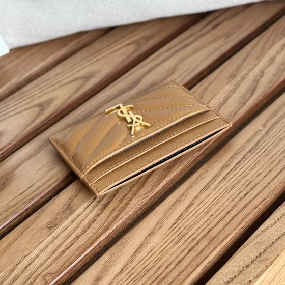YSL Cassandre Matelassé Card Holder Brown Card Holder