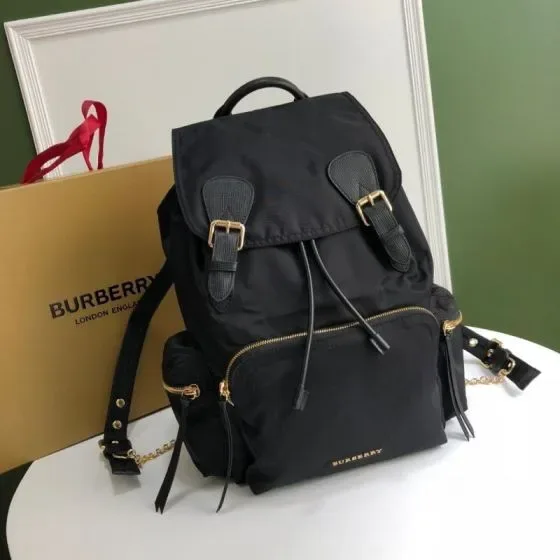 Burberry The Medium Rucksack In Technical Nylon And Leather Black Backpack