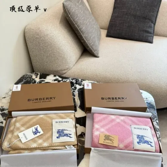 Burberry Check Cashmere Scarf Beige Pink Pouch