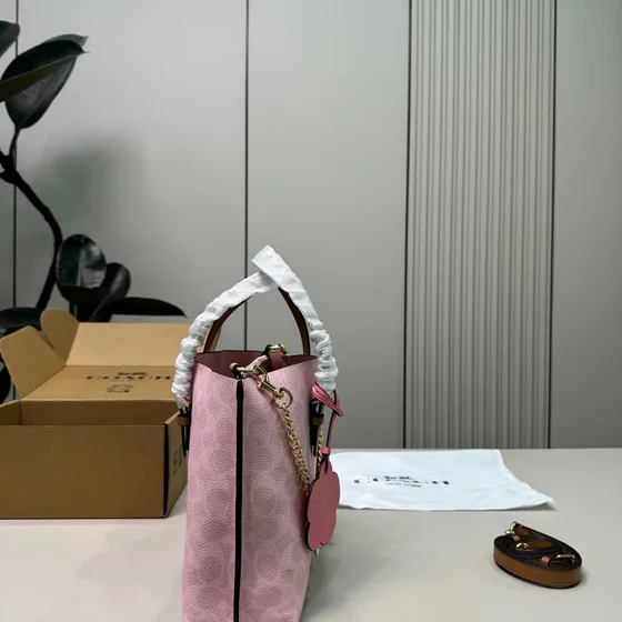 Coach Mollie Tote 25 In Signature Canvas Powder Pink Tote Bag