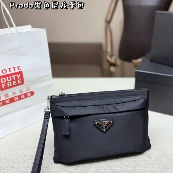 Prada Nylon Pouch Wristlet Black Clutch