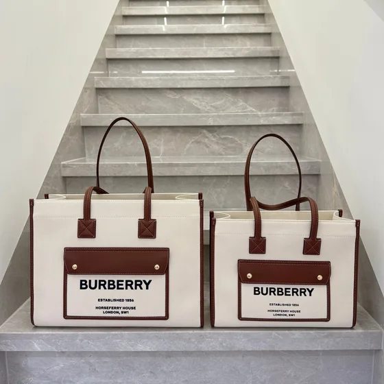 Burberry Freya Tote Natural/Tan(Off-Beyaz With Kahverengi Trim) Tote çanta