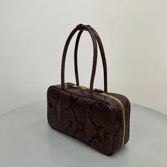 Miu Miu Python Print Piel Asa superior Bag Marrón Asa superior