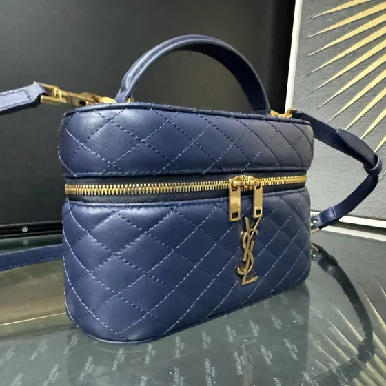 YSL Gaby Mini Vanity Bag Blu navy Blu Manico
