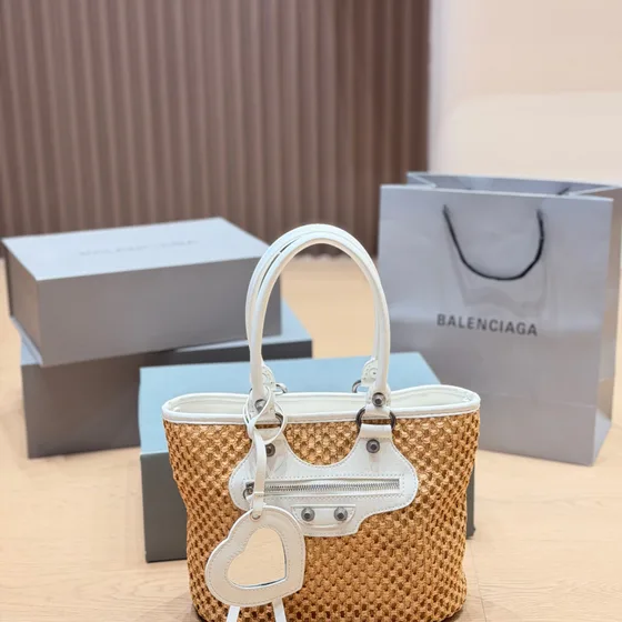 Balenciaga Le Cagole Mini Bolso tote Beige/Blanco Asa superior