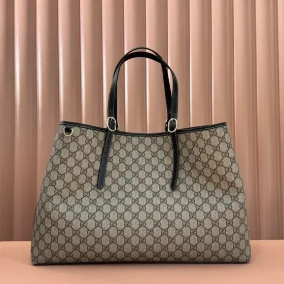 Gucci Gg Emblem Medium Tote Bag Beige Black Tote Bag