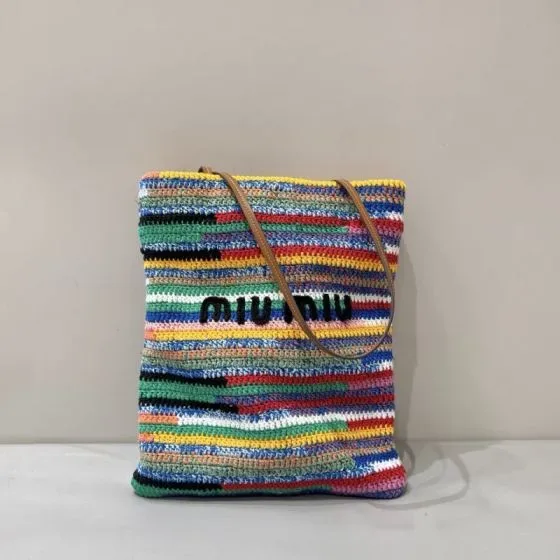 Miu Miu Crochet Fabric Tote Bag Multicolor Tote Bag
