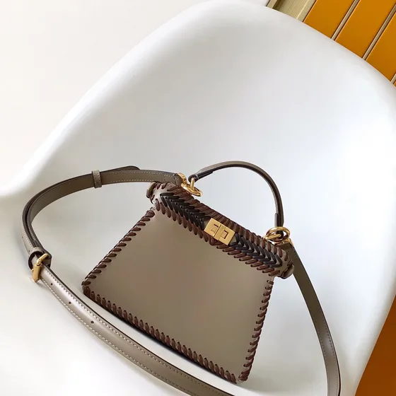 Fendi Peekaboo Iseeu Petite Chevron Woven Multicolor Brown Base Wit Top Handle