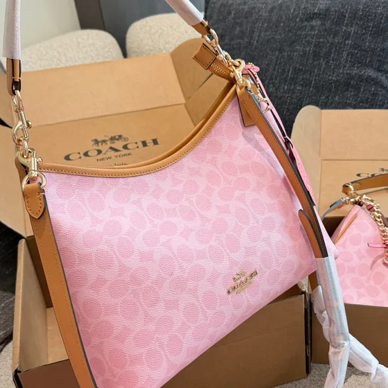 Coach Laurel Shoulder Bag In Signature Canvas Powder Pink Shoulder Bag