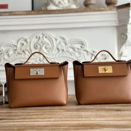 Hermes 24 24 Gold Brown Top Handle