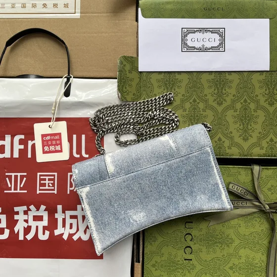 Balenciaga Hourglass Chain Wallet Light Blue Woc