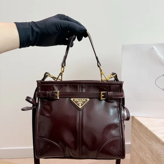 Prada Patent Leather Mini Top Handle Bag With Strap Pink Top Handle