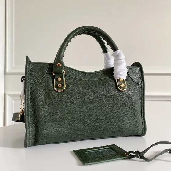 Balenciaga City Metallic Edge Dark Green Top Handle