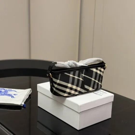 Burberry Check Crossbody Bag Black Beige Crossbody