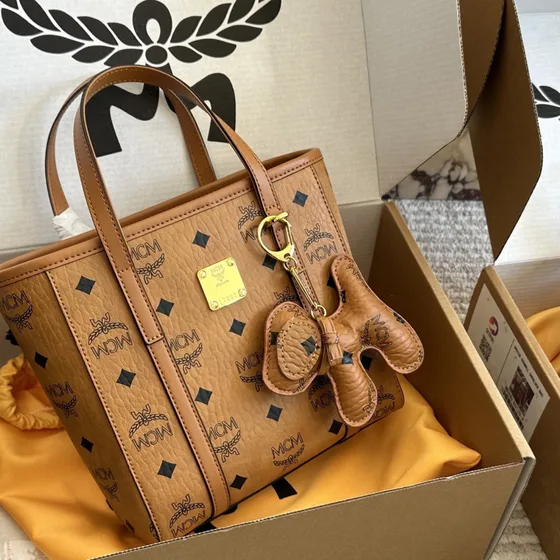 MCM Toni Visetos Mini Shopper Tote Cognac Tote Bag