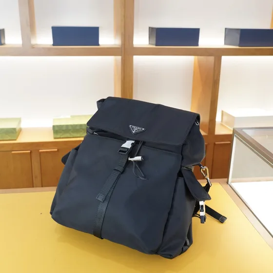 Prada Re-Nylon Medium Backpack With Flap Black Backpack