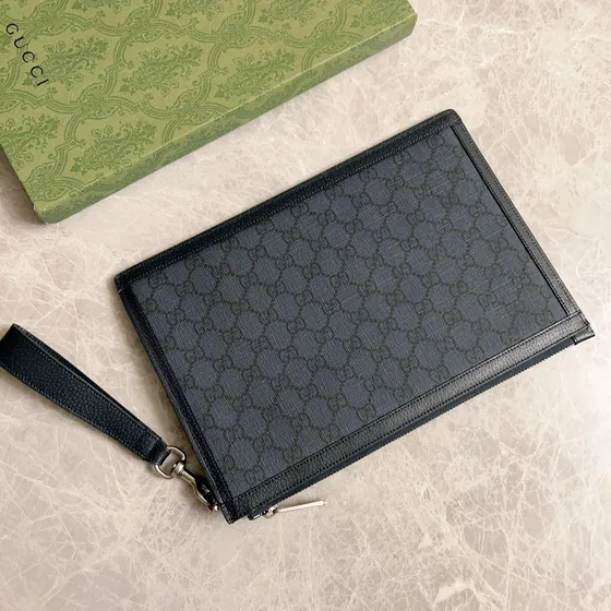 Gucci Gg Marmont Etui With Wrist Strap Svart/Blå Gg Duk Etui