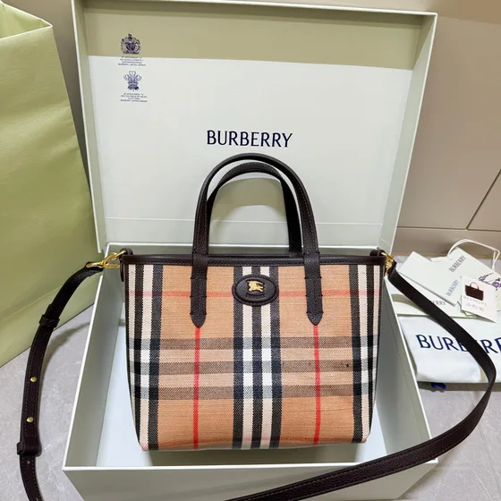 Burberry Small Check Cotton Bolso tote Beige/Marrón Bolso tote