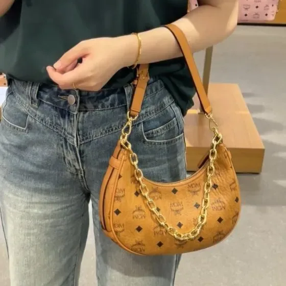 MCM Aren Visetos Hobo Shoulder Bag Cognac Brown Shoulder Bag