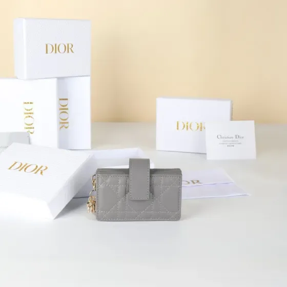 Dior Lady Dior 5-Gusset Card Holder Gray Card Holder