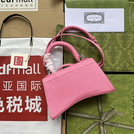 Balenciaga Hourglass Top Handle Bag Xs Canvas Pink Top Handle