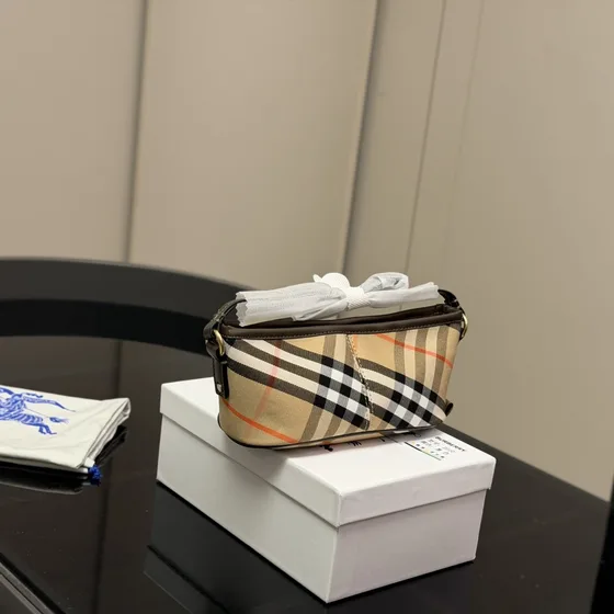 Burberry Check Crossbody Bag Black Beige Crossbody