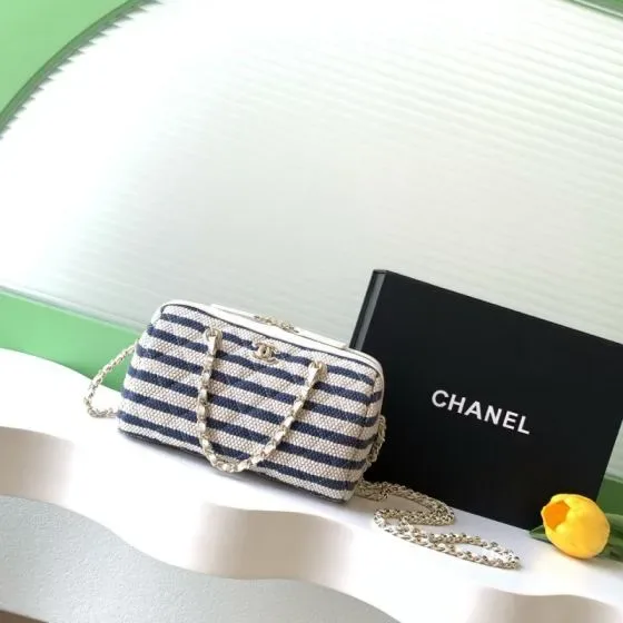 Chanel Boston Bag Navy Blue And White Crossbody