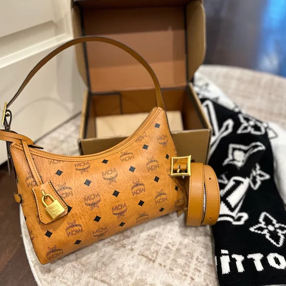 MCM Aren Visetos Hobo Bag Cognac Hobo