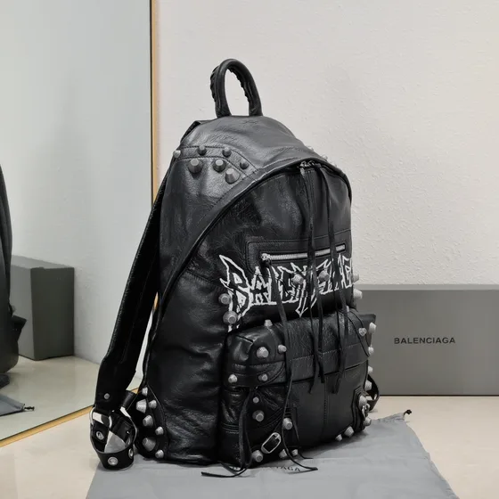 Balenciaga Le Cagole Backpack Metal Logo Studded Black Backpack