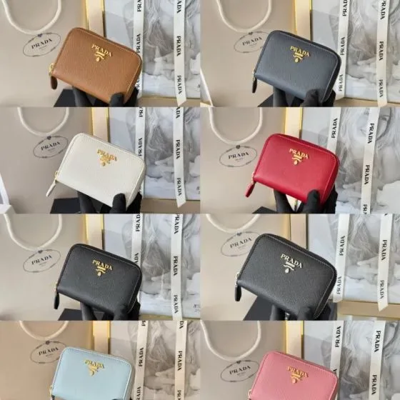 Prada Saffiano Metal Zip Around Card Case Multicolor Card Holder